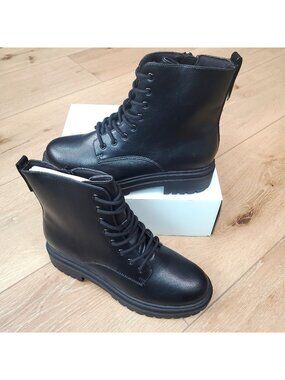 Combat Boots Black Womens Size 10 Lace Up Side Zip Lug Biker Combat Goth Meelaa